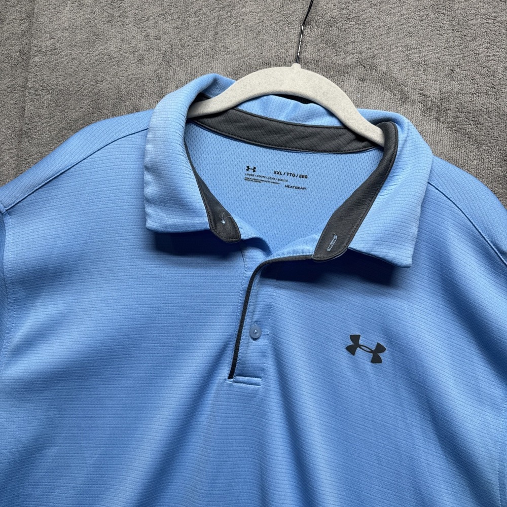 under armour Polo Mens XXL Light Blue Heat Gear Loose Fit Golf Sports Stretch